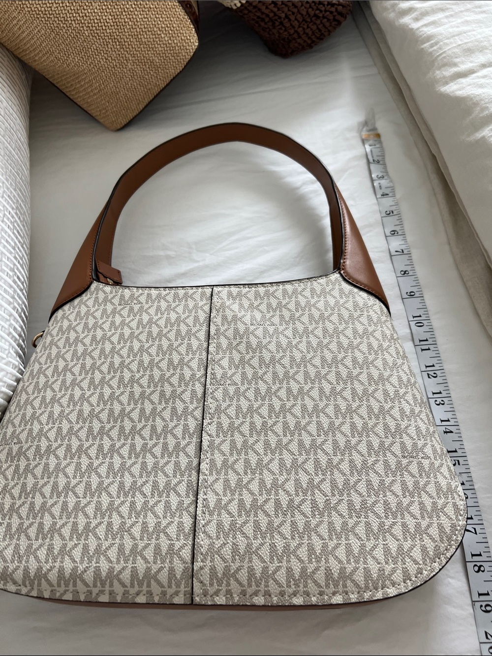 Michael Kors Beige Monogram Shoulder Bag with Brown Trim - Picture 3 of 4